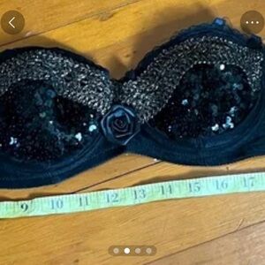 Vintage Elegant Black Sequin Lace Bra Size Small 27”